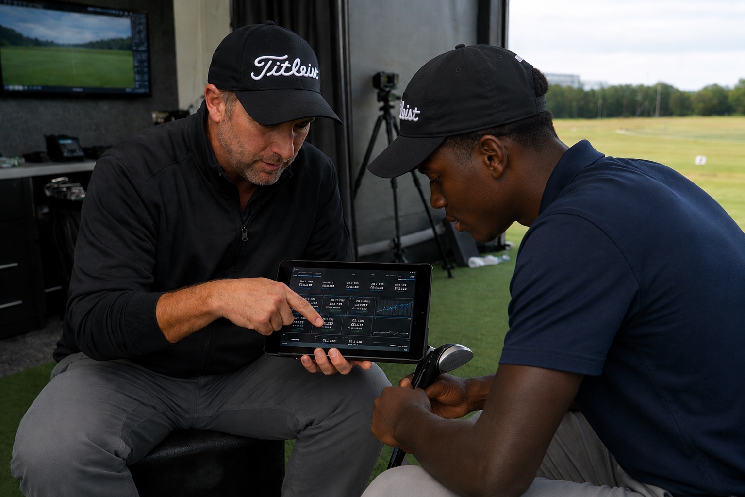 Coach analyzing data on tablet