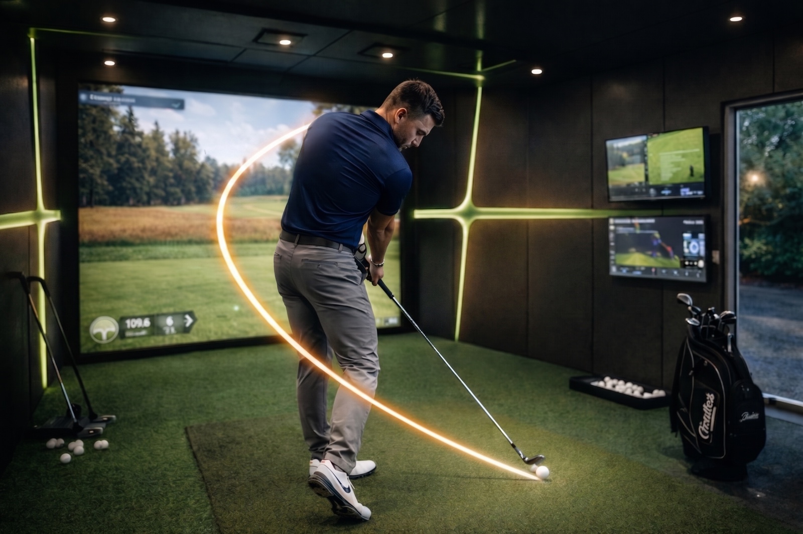 Golf player using TrackMan